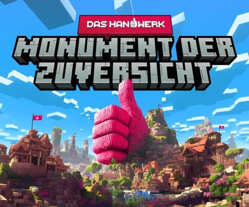 Landschaft mit einem Daumen nach oben, gestaltet wie ein Computerspiel