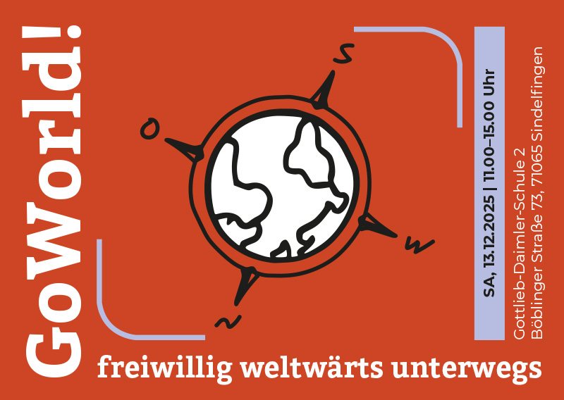 Bild zur Messe Goworld. Eine Weltkugel im Kompass und Infotext dazu