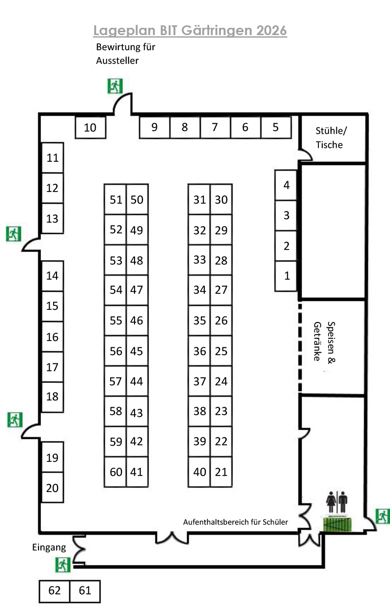 Hallenplan mit Standnummern der Aussteller beim Berufsinfotag Gärtringen