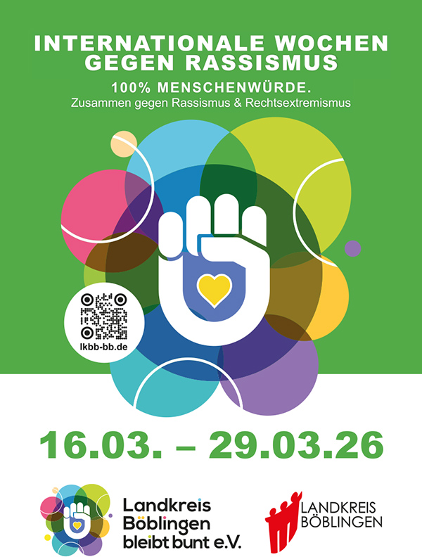 Plakat zu den Internationalen Wochen, Abbildung mit Datum und Logos