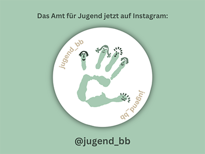 Handabdruck mit aufgemalten Personen - Logo des Amtes für Jugend