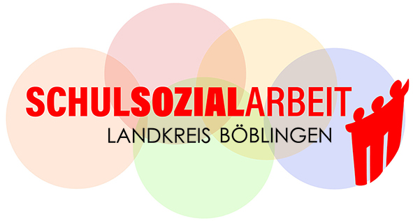 Logo der Schulsozialarbeit im Landkreis Böblingen: farbige Kreise und davor die Schrift Schulsozialarbeit