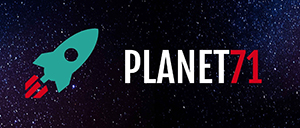 Logo der Website Planet 71 vor einem Sternenhimmel